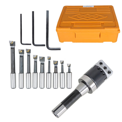 findmall 2" BORING HEAD WITH STRAIGHT R8 SHANK AND 9 PC 1/2" BORING BAR SET