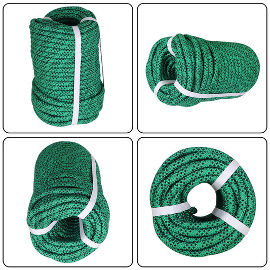 findmall 3/8 Inch 100 Feet Braided Polyester Rope Tree Work Rope Rigging Rope for Outdoor Swing Camping 3250 LBS Green Black