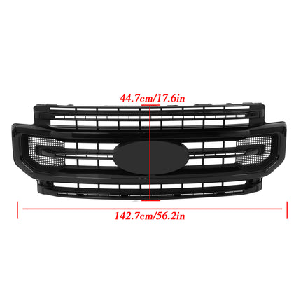 Findmall Front Upper Bumper Grille Glossy Black with 3 Straight Trim Replacement for F250 F350 Platinum Style 2020-2022 Replacement for LC3Z-8200-DB