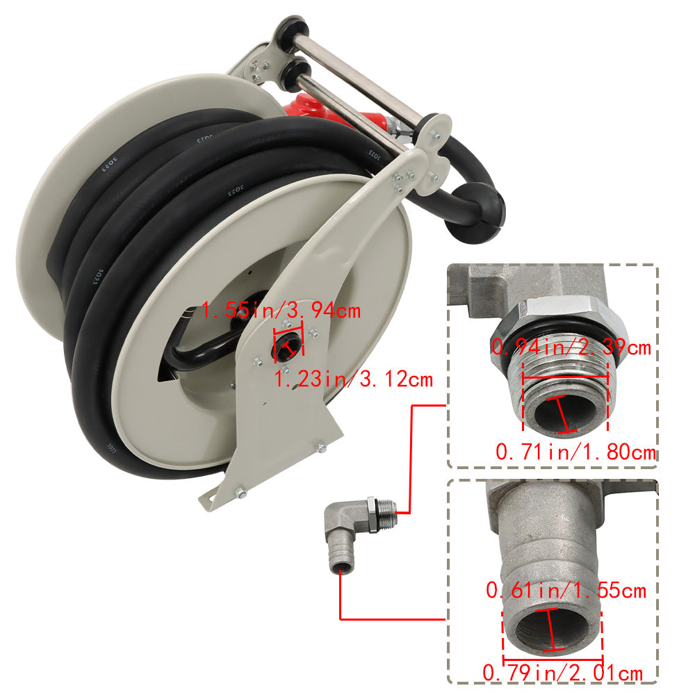 findmall 1" × 50FT Diesel Hose Reel Fuel Hose Reel with Fueling Nozzle Retractable 300PSI