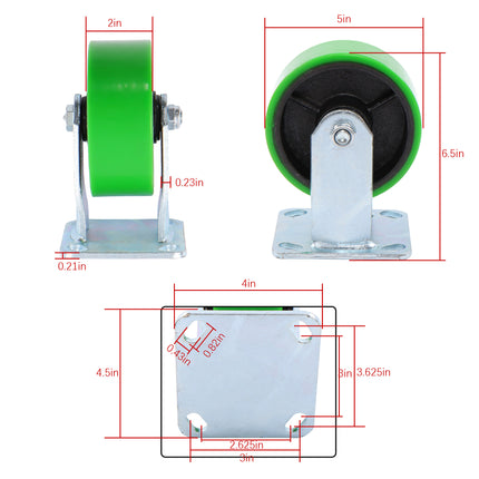 Findmall 1 Pack 5" Polyurethane on Iron Core Rigid Caster Wheels, Top Plate Mount Heavy Duty Casters for Hospitality Carts, Bakery Equipment & Workbenches