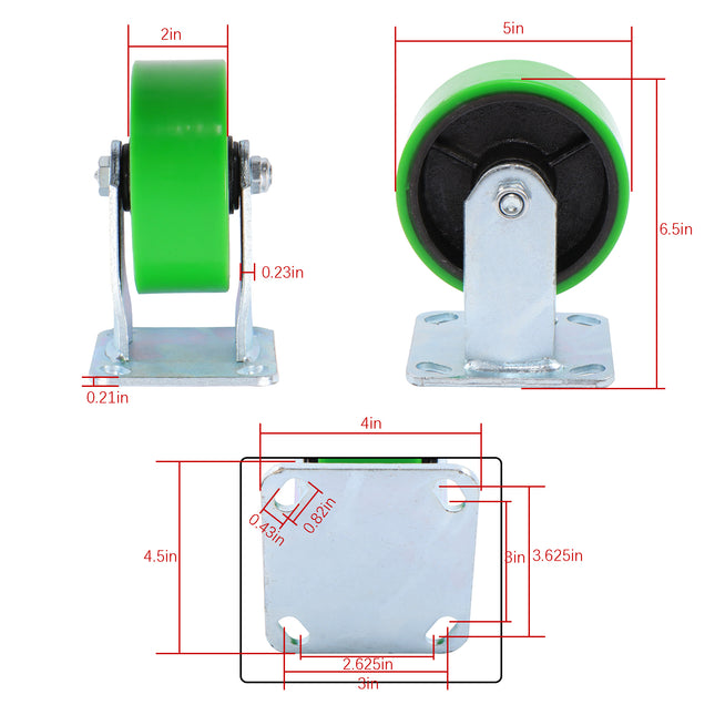 Findmall 1 Pack 5" Polyurethane on Iron Core Rigid Caster Wheels, Top Plate Mount Heavy Duty Casters for Hospitality Carts, Bakery Equipment & Workbenches