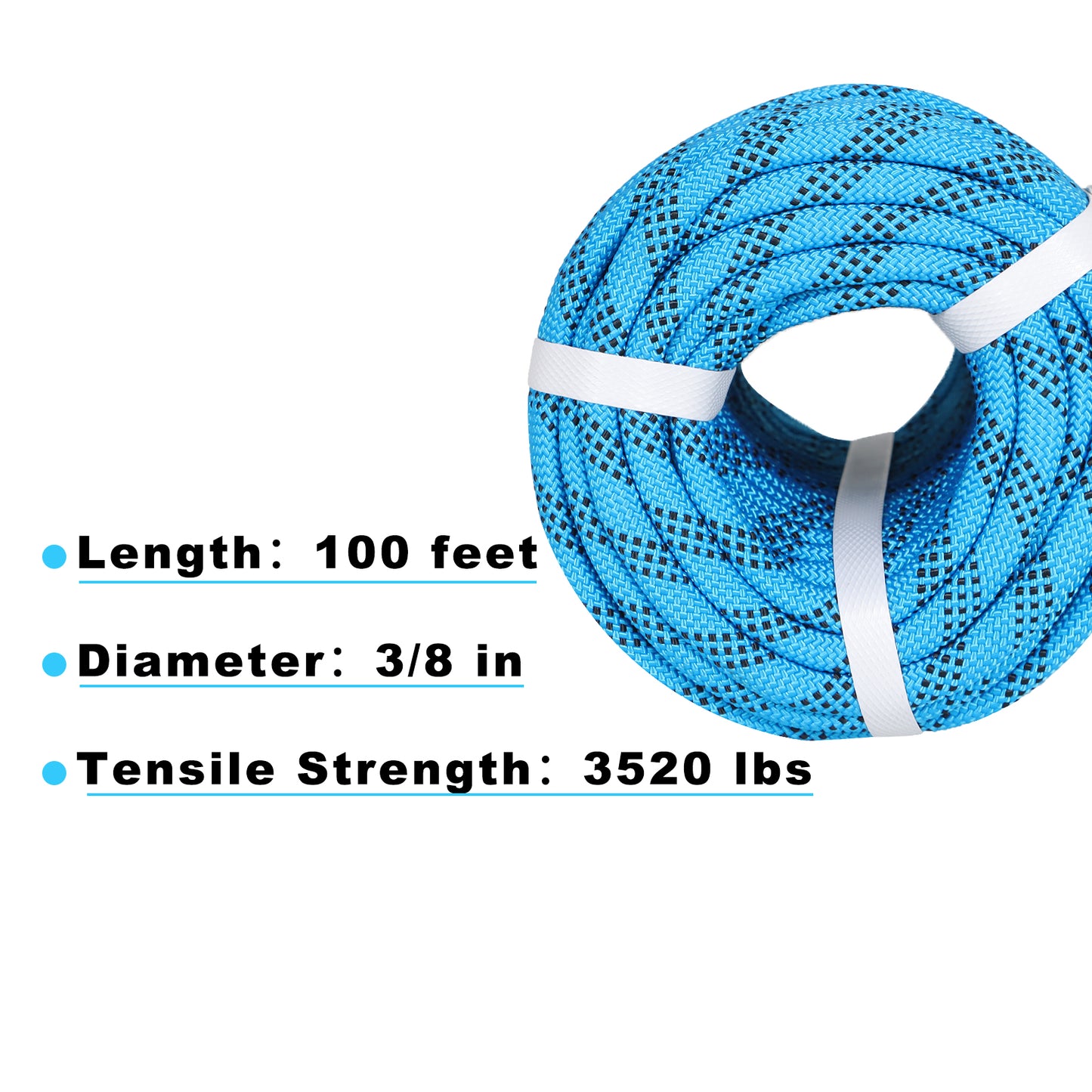 findmall 3/8 Inch 100 Feet Braided Polyester Rope Tree Work Rope Rigging Rope for Outdoor Swing Camping 3250 LBS Blue Black