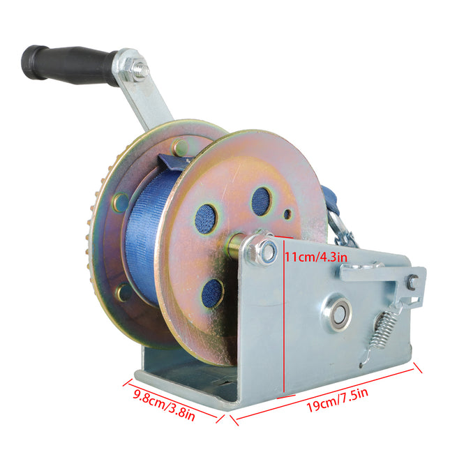 Findmall Heavy Duty Boat Trailer Hand Winch with Nylon Strap, Manual Crank Strap Winch with Hook, Two-Way Ratchet Gear Winch for Boat, Trailer & ATV