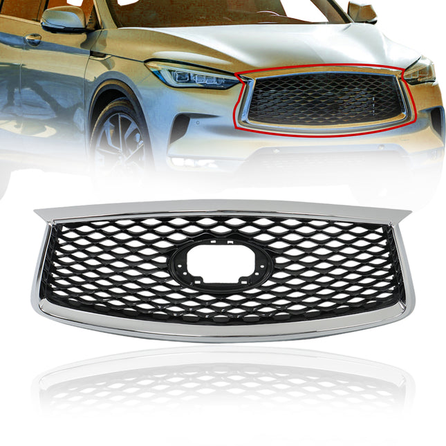 Findmall Chrome and Black Front Upper Bumper Grille without Camera Hole Replacement for QX50 2019-2023