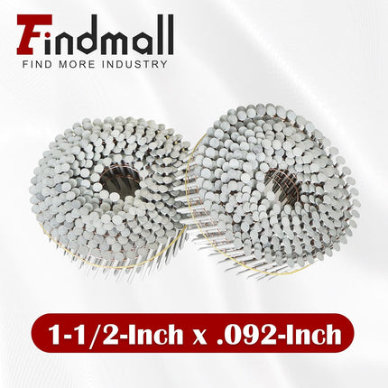 findmall 3600PCS 15° Wire Coil Roofing Nails Ring Shank Hot Dipped Galvanized 0.092"