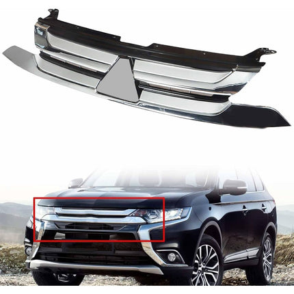 Findmall Front Upper Mesh Grille for 2016-2018 Mitsubishi Outlander, Black with Chrome Trim