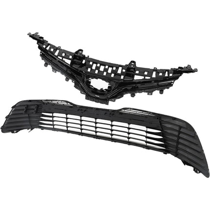 Findmall 2-Piece Front Upper and Lower Grille Set for 2018-2020 Toyota Camry L LE XLE, Gloss Black