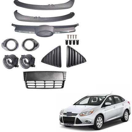 Findmall Black Front Bumper Grille Cover with Fog Light Openings Replacement for Focus 2012-2014