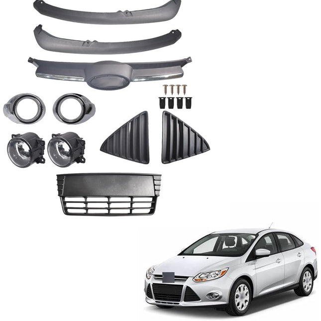 Findmall Black Front Bumper Grille Cover with Fog Light Openings Replacement for Focus 2012-2014