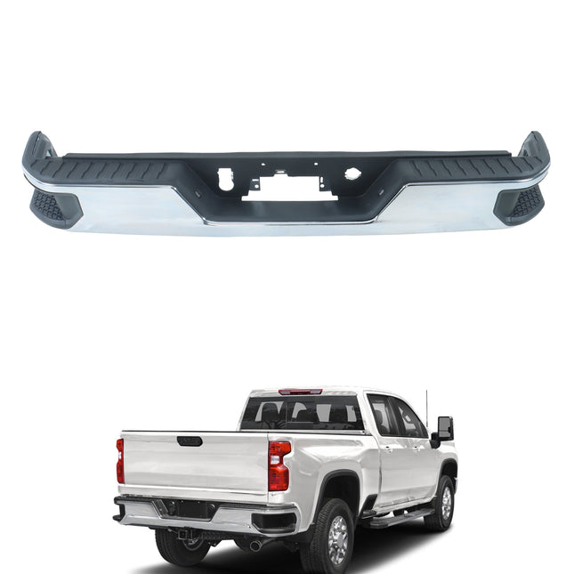 Findmall Chrome Rear Step Bumper for 2020-2025 Chevrolet Silverado and GMC Sierra 2500/3500 HD, Without Sensor Holes, GM1103215