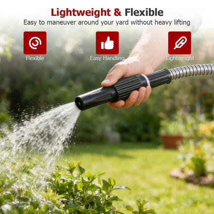 findmall Stainless Steel Garden Hose with Nozzle – Flexible, Kink-Free, Rust-Proof Heavy Duty Metal Water Hose