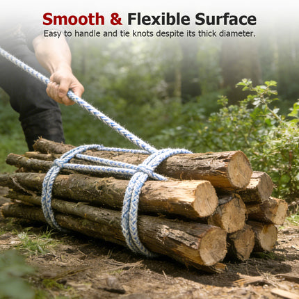 findmall 3/4" 24-Strand Braided Polyester Rope – High Strength Arborist Tree Felling & Rigging Rope for Swing, Camping & Bundling