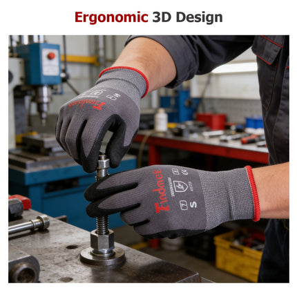 findmall 3-12 Pairs Micro-Foam Nitrile Coated Work Gloves – Seamless Knit Nylon Safety Gloves for Home & Industrial Use