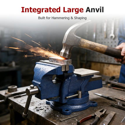 findmall 4"–6" Bench Vise with Anvil – Heavy Duty Tabletop Vise with Swivel Locking Base for Workshop & DIY Use