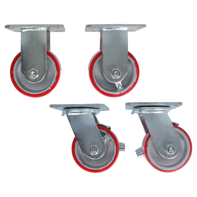 Findmall 4 Pack 4" Polyurethane on Iron Core Rigid & Swivel Caster Wheels with Brake, Top Plate Mount Heavy Duty Casters for Workbenches, Toolboxes & Equipment