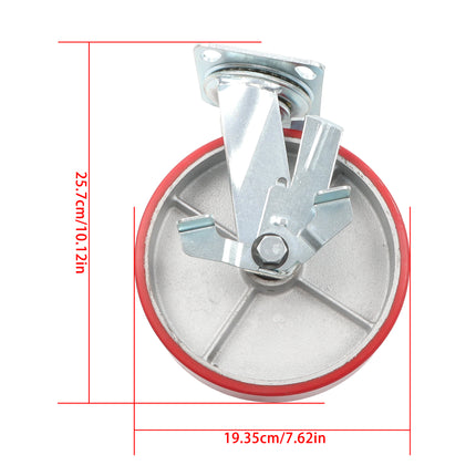 Findmall 1 Pack 8" Polyurethane on Iron Core Swivel Caster Wheels with Wheel Brake, Top Plate Mount, Heavy Duty Casters for Tool Boxes, Workbenches & Carts
