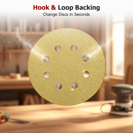 findmall 5" 8-Hole Sanding Discs (100 Pack) – Hook & Loop Orbital Sandpaper with 60–220 Assorted Grits for Smooth Finishing
