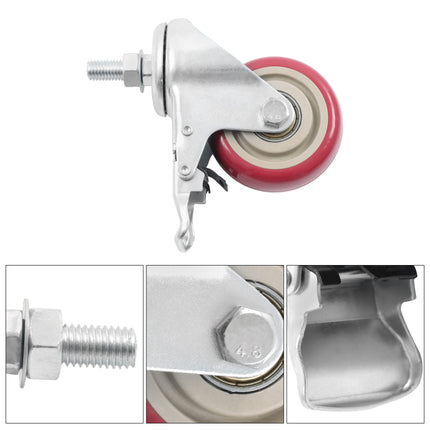 Findmall 4 Pack 3" Polyurethane Swivel Caster Wheels with Double Lock Brake, M10-1.5 × 25mm Threaded Stem, Heavy Duty Casters for Workbenches, Furniture & Utility Carts