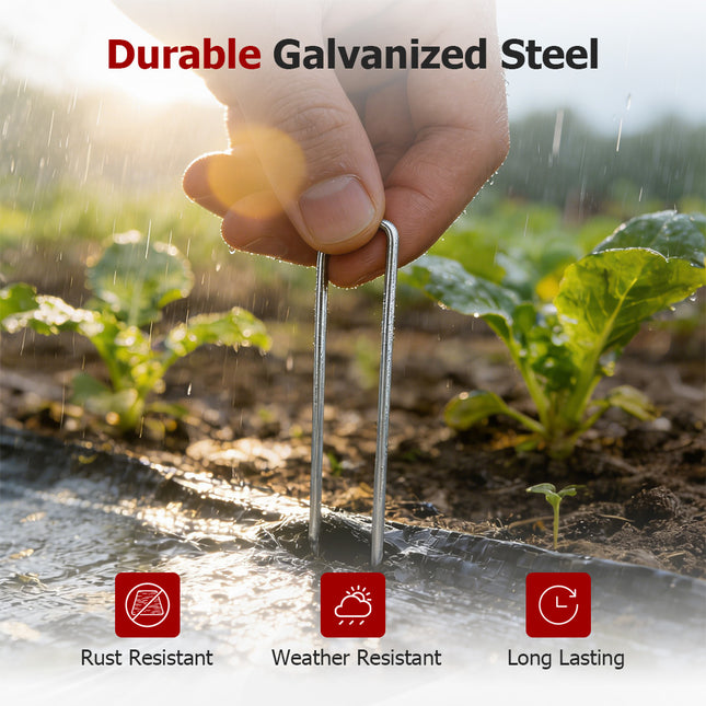 findmall Galvanized Garden Stakes & Gasket Set – Heavy Duty Landscape Staples for Weed Barrier Fabric, Ground Cover & Landscape Fabric