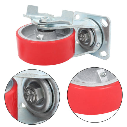 Findmall 4 Pack 4" Polyurethane Swivel Caster Wheels with Double Lock Brake, Top Plate Mount Heavy Duty Casters for Workbenches, Toolboxes & Equipment