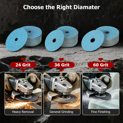 findmall 25-Pack Zirconia Resin Fiber Grinding & Sanding Discs – 5"/7"/4.5" x 7/8", 24/36/60 Grit