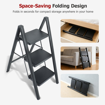 findmall Aluminum Folding Step Ladder – Lightweight Step Stool with Wide Anti-Slip Pedal, 330lb Capacity for Home, Kitchen & Office