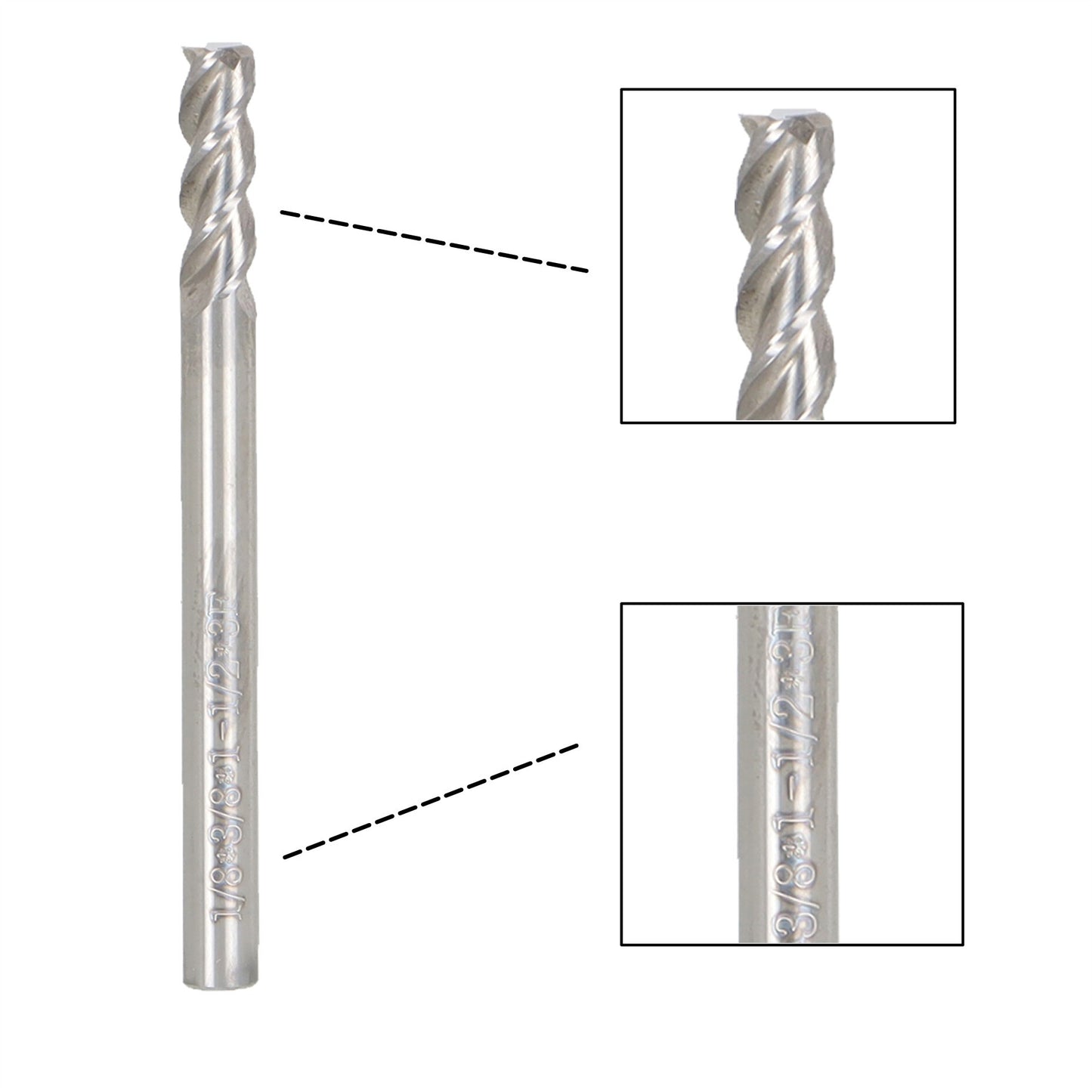 findmall 3Pcs 1/8 Inch Helix Carbide End Mill 3 Flute 3/8 Inch Length of Cut Fit for Aluminum Cut Non-Ferrous Metal Upcut CNC Spiral Router Bit