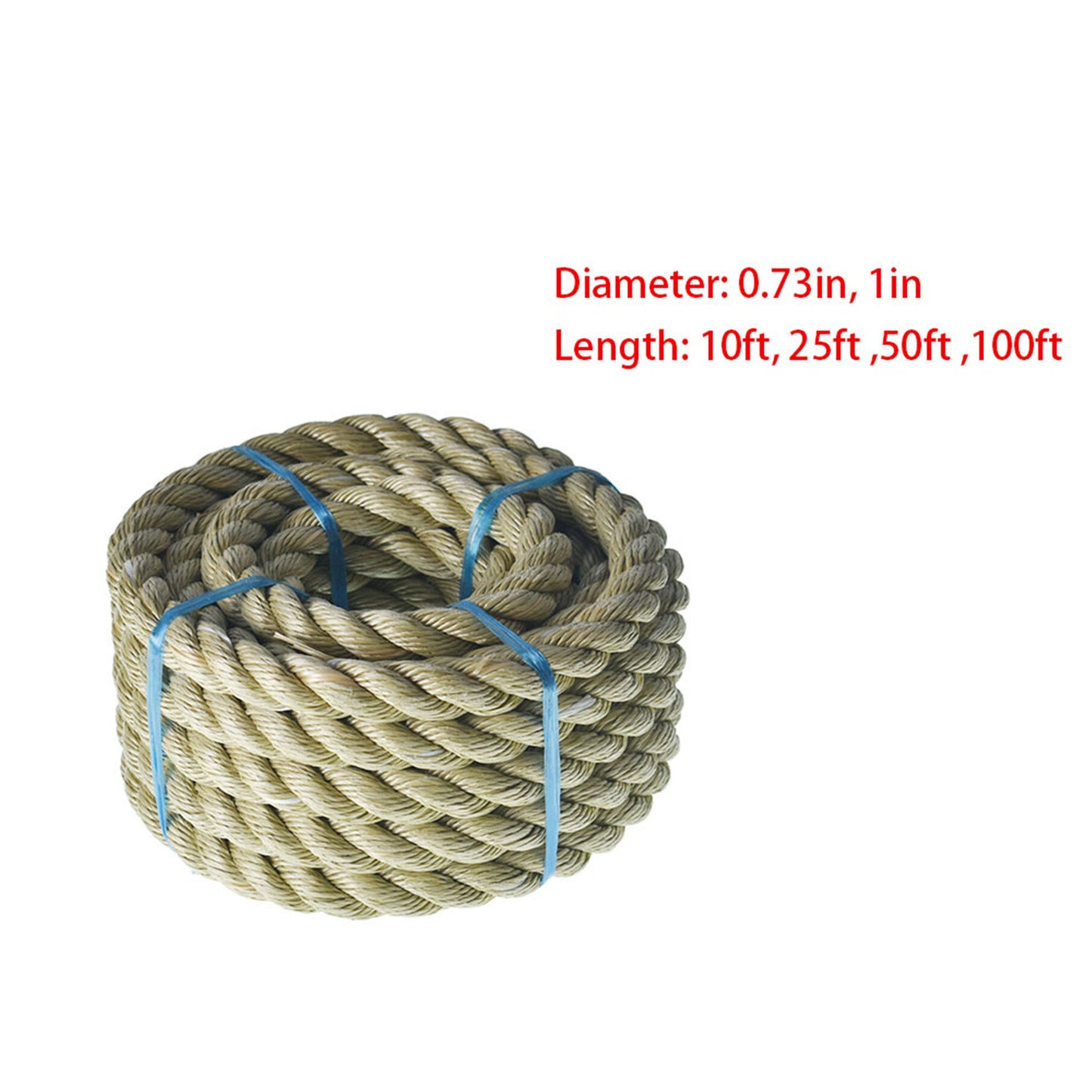 3/4 inch 1 inch Diameter Twisted Manila Rope, Twisted 3 Strand, Polypropylene Rope for Indoor Outdoor Use for Landscaping, Tug of War, Projects and Tie Downs