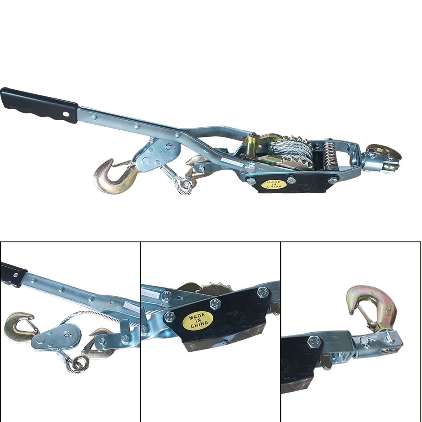 findmall Portable 4 Ton Dual Gear Power Puller with 3 Hooks Hand Cable Puller