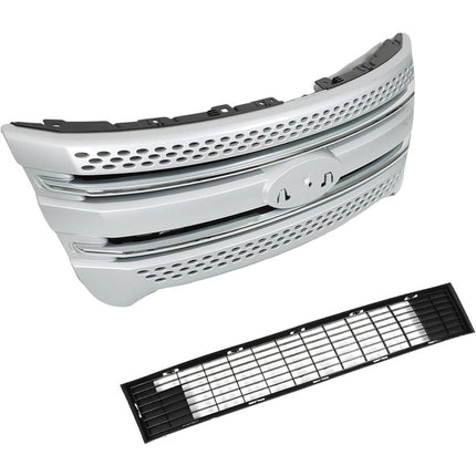 Findmall Chrome Silver Front Upper Grille Insert Overlay Trim Cover Replacement for Explorer 2011-2015