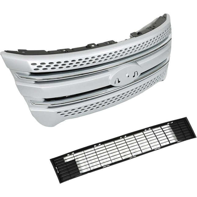 Findmall Chrome Silver Front Upper Grille Insert Overlay Trim Cover Replacement for Explorer 2011-2015