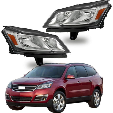 Findmall Driver Side and Passenger Side Headlights Assembly Halogen Replacement for Traverse 2013-2017 Housing Chrome Lamp LH RH 2PCS 84262931 84262932