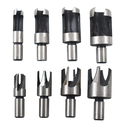 findmall 8Pcs Wood Plug Cutter Drills Bit Set (5/8", 1/2", 3/8", 1/4") Straight and Tapered Taper, Carbon Steel Woodworking Cutting Tool