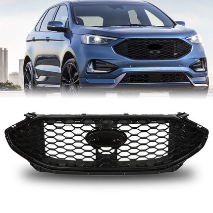 Findmall Front Grille Upper without Camera Slot Glossy Black Honeycomb Style Replacement for Edge ST 2019-2020
