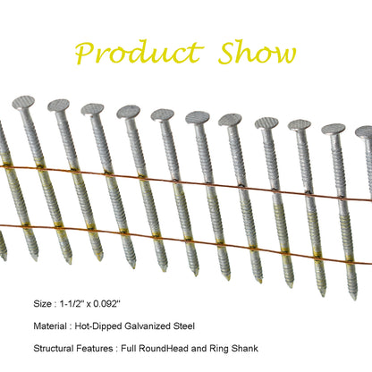 1-1/2 Inch 3600 Count Siding Nails 15-Degree Wire Collated Coil Full Round Head Hot-Dipped Galvanized Siding Nailer