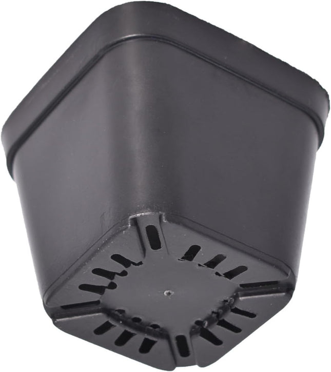 findmall 100 Pack 4in Black Reusable Plastic Square Nursery Pot with Drainage Hole for Plants
