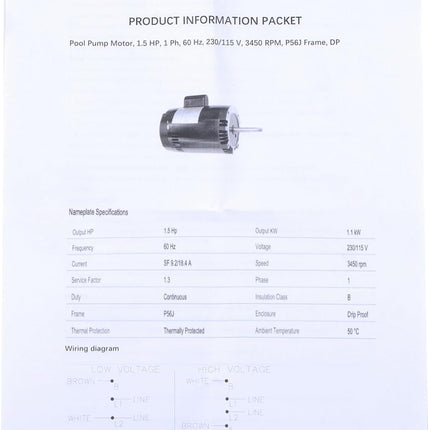 Findmall 1.5HP B129 Swimming Pool Motor, 3540RPM Speed Swimming Pool Pump, P56J Frame, 115V/230V