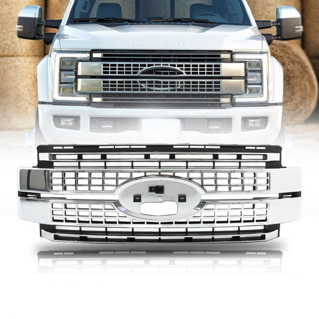 Findmall Chrome Front Upper Bumper Grille Replacement for F-250 F-350 F-450 and F-550 Super Duty 2017-2019 HC3Z8200BC