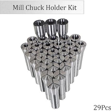 Findmall 29Pcs R8 Collet Set 1/32 inch to 1 inch Mill Collets Set Steel Mill Chuck Holder Fit for Mill Machine