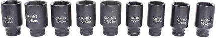 9Pcs 29-38mm Deep Impact Socket Set 1/2 Drive Metric Axle Hub Nut Socket Replacement for Removing and Mounting Axle Nuts