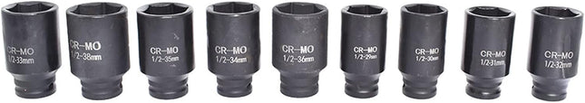 9Pcs 29-38mm Deep Impact Socket Set 1/2 Drive Metric Axle Hub Nut Socket Replacement for Removing and Mounting Axle Nuts