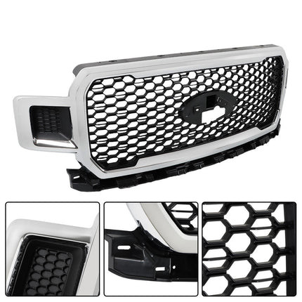Findmall Front Upper Grille Honeycomb Chrome Replacement for 2018 2019 2020 F150