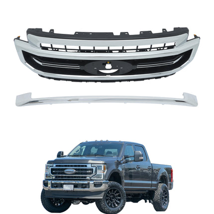 Findmall Chrome and Black Mesh Front Hood Grille Replacement for F-250 Super Duty 2020-2022