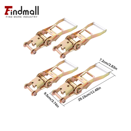 Findmall 2/4 Pack 2 Inch Steel Ratchet Buckle, 3,333 Lbs Working Load Limit Heavy Duty Ratchet Tensioner Replacement for Tie Down Straps, Truck Trailer Cargo Securing