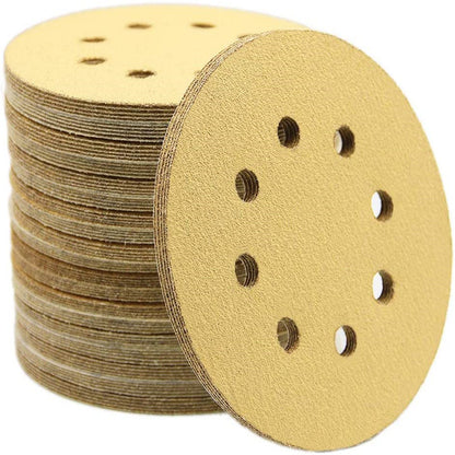 100Pcs Hook and Loop Pads Sanding Disc 5-Inch 8-Hole 100-Grit Aluminum Oxide Round Flocking Sandpaper Fit for Sanding Grinder Polishing Accessories