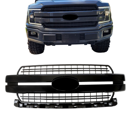 Findmall Front Grille Upper Glossy Black Plastic Replacement for F150 Lariat 2018-2020 JL3Z8200GA FO1200654C