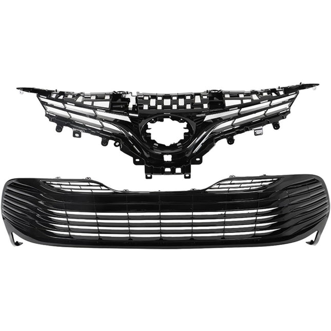 Findmall 2-Piece Front Upper and Lower Grille Set for 2018-2020 Toyota Camry L LE XLE, Gloss Black
