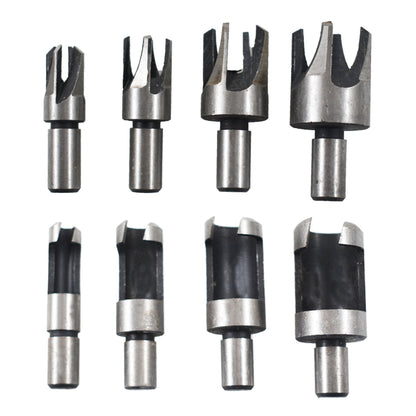 findmall 8Pcs Wood Plug Cutter Drills Bit Set (5/8", 1/2", 3/8", 1/4") Straight and Tapered Taper, Carbon Steel Woodworking Cutting Tool