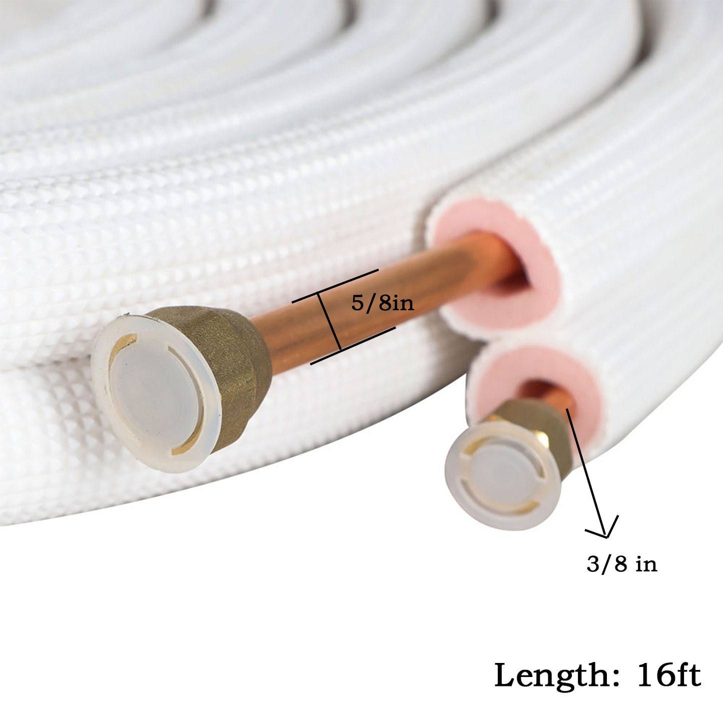 findmall 16FT Air Conditioning Copper Tubing Hose Extension 3/8" and 5/8" Twin Copper Hoses Insulated Copper Hoses Fit for Mini Split Air Conditioner